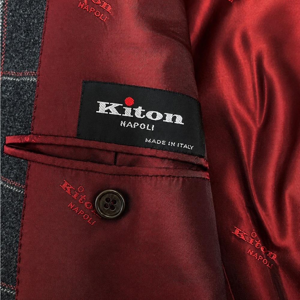 Kiton Cashmere Charcoal Windowpane Blazer with Luxury Wool Tie & Kiton Pocket Sq - Picture 2 of 8